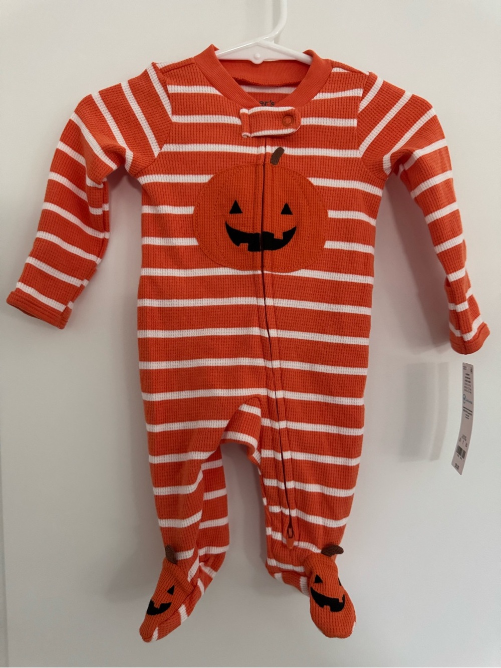 NWT Carter’s Newborn Orange Striped Pumpkin Halloween One-Piece Footed Pajamas